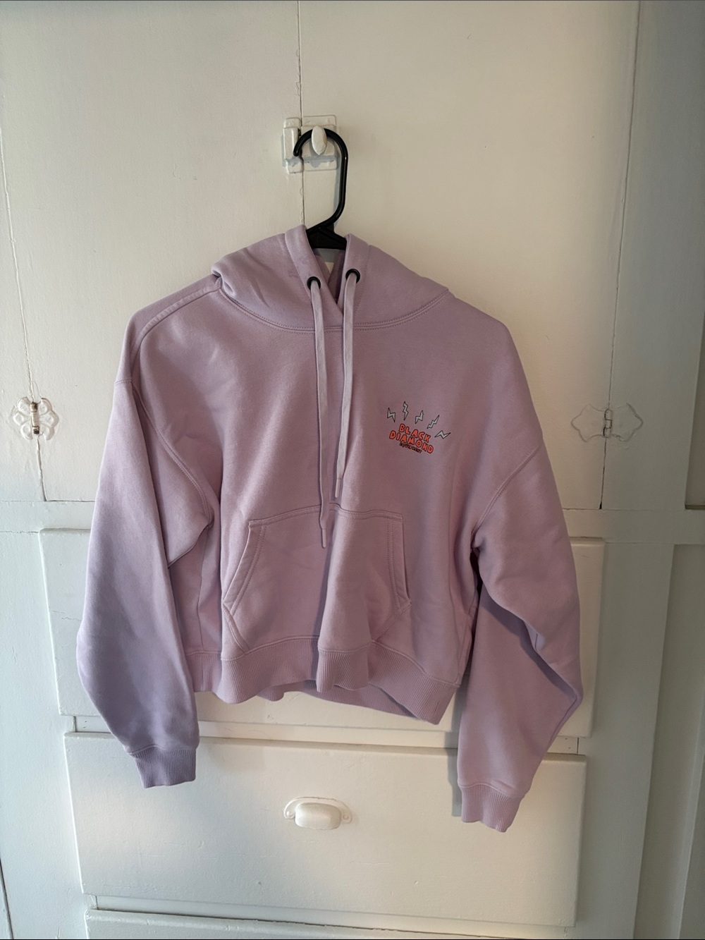 Black Diamond Lilac Crewneck Hoodie crop top style with Subtle Embroidered Logo